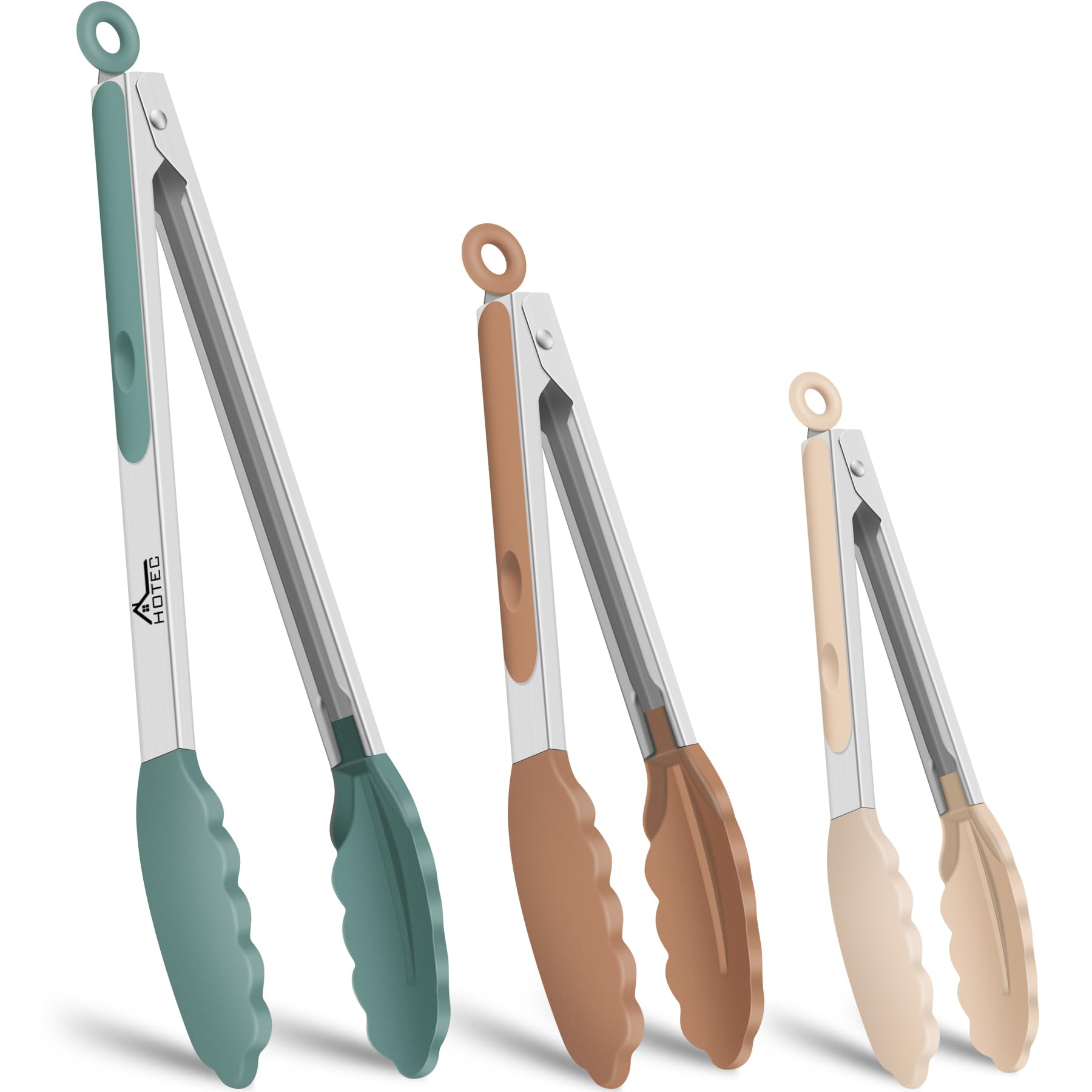 HOTEC Stainless Steel Kitchen Tongs with Silicone Tips, Set of 3-7",9" &amp;12"