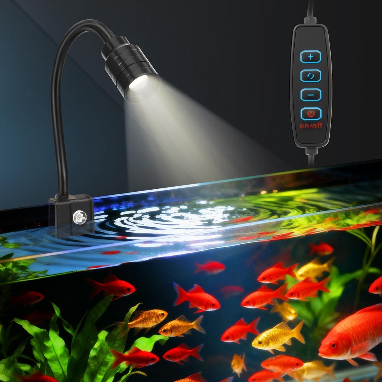 3W Fish Tank Light 3 Color Modes Clip on Aquarium Spotlight with Adjustable Focus Aquarium Focus Light with 10 Brightness Levels