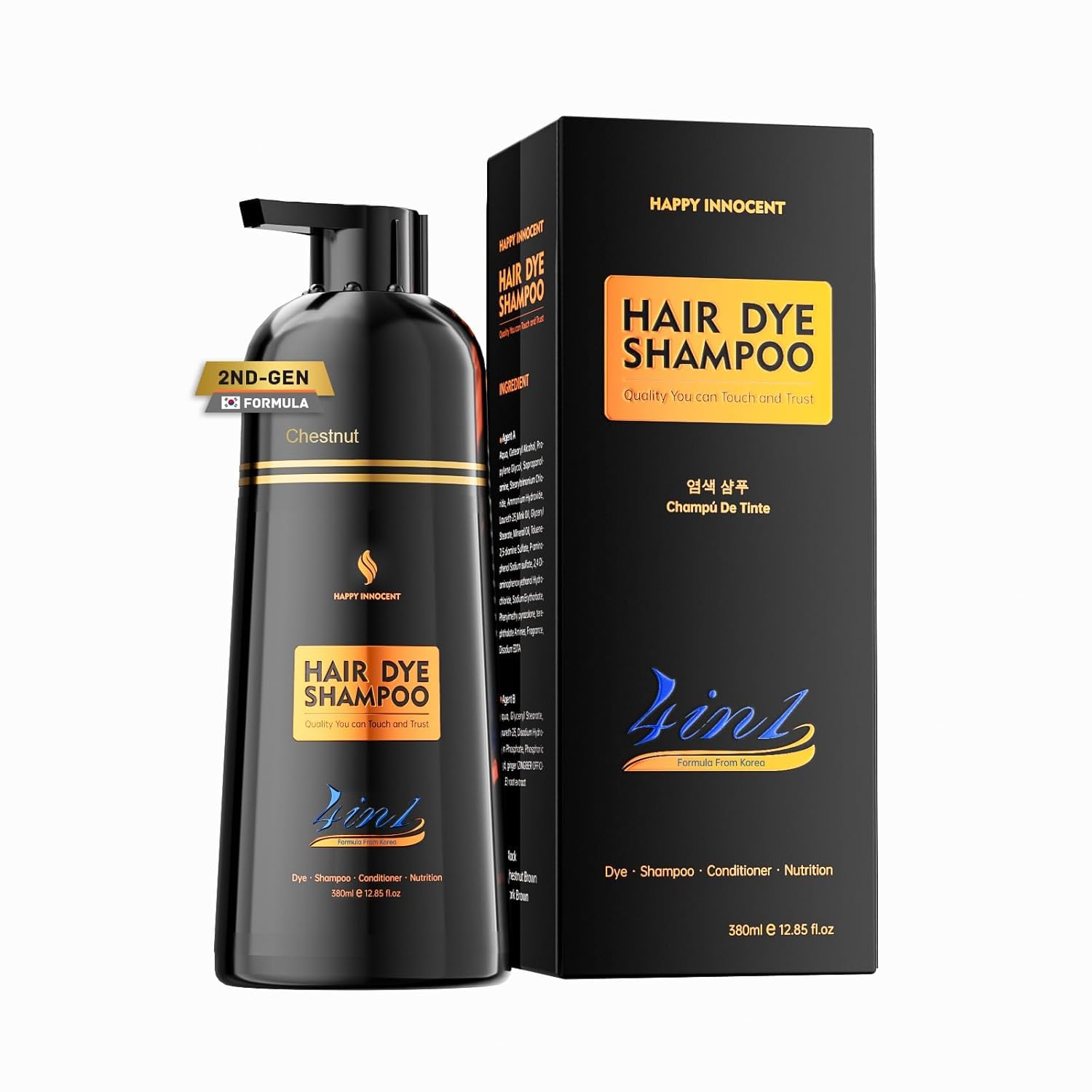 Hair Dye Shampoo for Gray Hair-Chestnut Brown Hair Color Shampoo,4 In 1 Easy to use Natural&Long Lasting Looking Ammonia Free