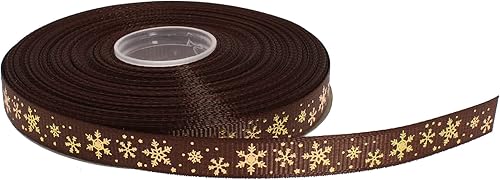 Miniatura 5 de Cinta de grogrén de copo de nieve con impresión dorada de 25 yardas cada rollo con borde tejido 100% poliéster (38 pulgadas, blanco)