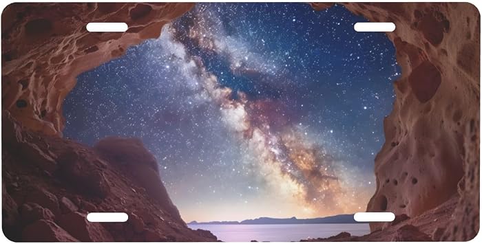 Front License Plate for Car Designs Abstract Galaxy Night Sky Stainless License Plate Holder for Men Women Metal Aluminum Decorative Accessory Vanity Tag Standard 6 X 12 inch 4 Holes
