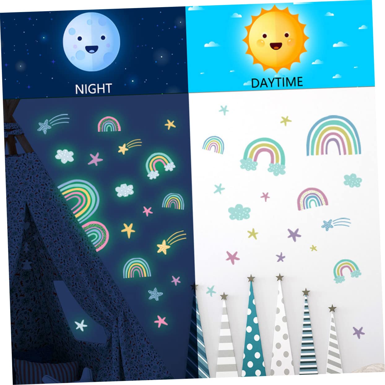 BESTonZON 5feuilles Autocollants Lumineux Et Arc-ciel Auto-adhésifs Pour Chambre Garçon Fille Décoration Éclairante