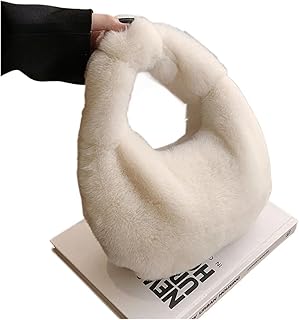 IAEXUOQC Bolso de Felpa Bolso de Mano de Felpa de Color sólido con Forma de Bola de Masa hervida, Bolso de Mano, Bolso pequeño for teléfono al Aire Libre(White)