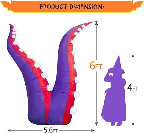 Miniatura 4 de DomKom Decoraciones inflables de Halloween de 6 pies con 36 luces LED integradas, decoración de patio para fiesta de Halloween al aire libre, patio,