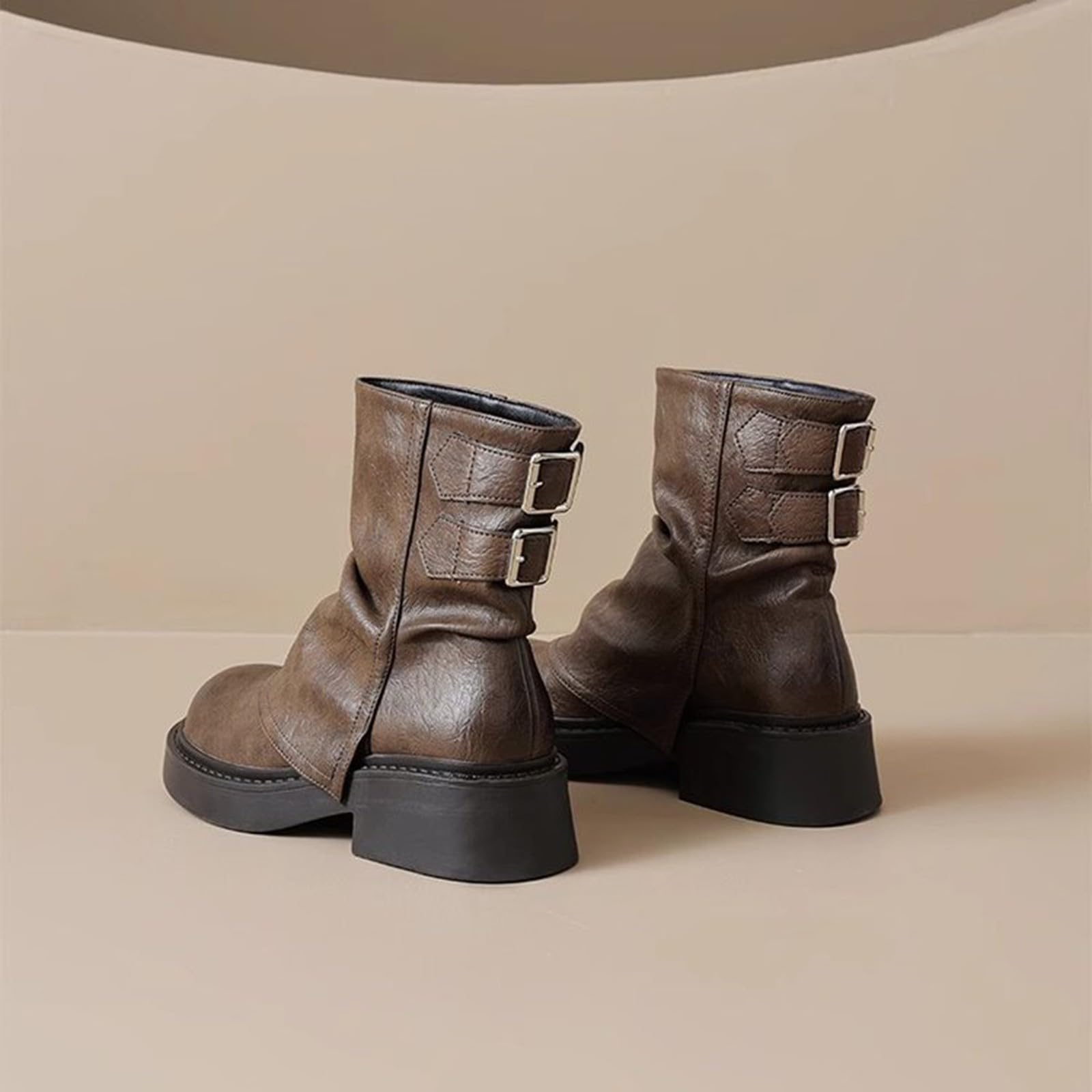 Chelsea Bottines à plateforme pour femme - Style gothique - Bottes de motard pour femme - En cuir synthétique - Largeur H - Bottes d'équitation mi-hautes - Antidérapantes - Bottes d'hiver courtes à
