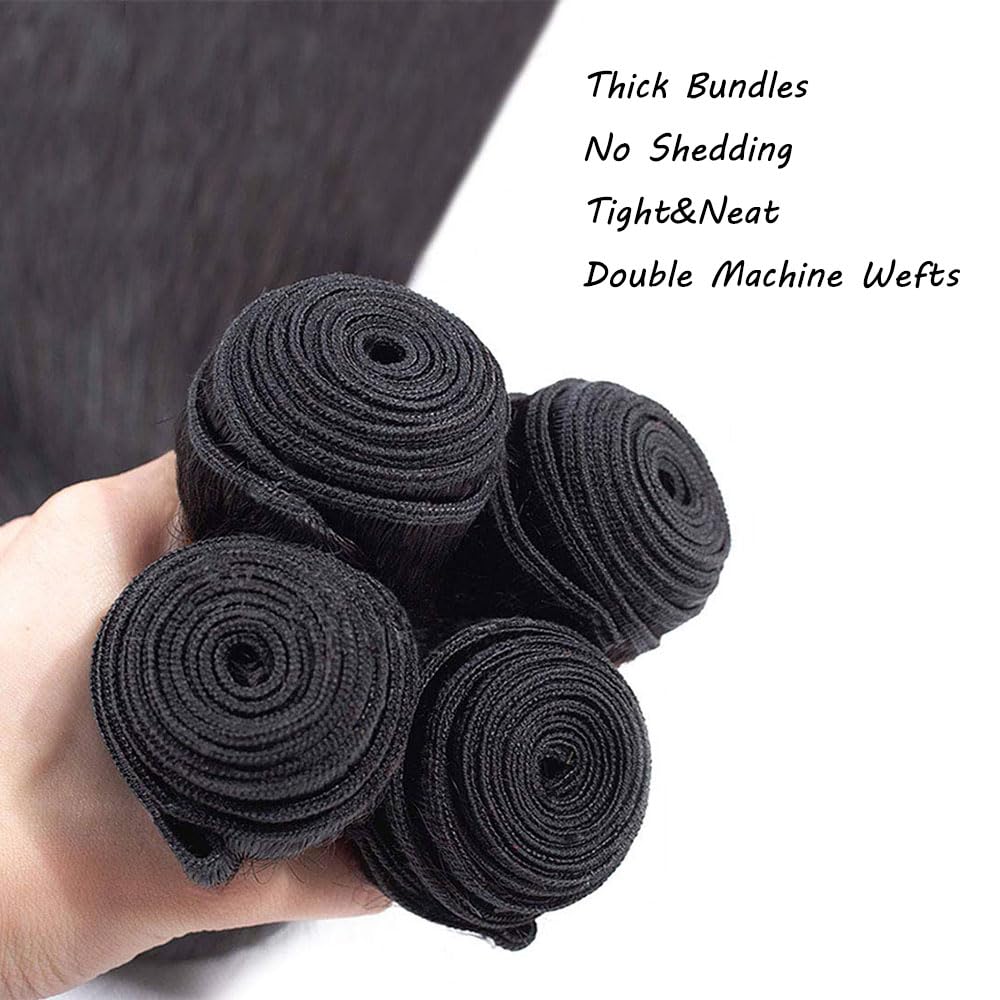 Straight Bundles Human Hair Bundles 14 14 16 16 Inch Human Hair Bundles 10A Grade 100% Unprocessed Virgin Straight Brazilian Hair Bundles 4 Bundles Human Hair Extensions for Black Women Natural Color