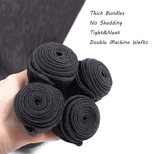 Miniatura 6 de RLNNRS Manojos de cabello humano lacio de 16, 18, 20 pulgadas, 3 paquetes de cabello lacio, cabello humano virgen brasileño, lacio, 100% sin