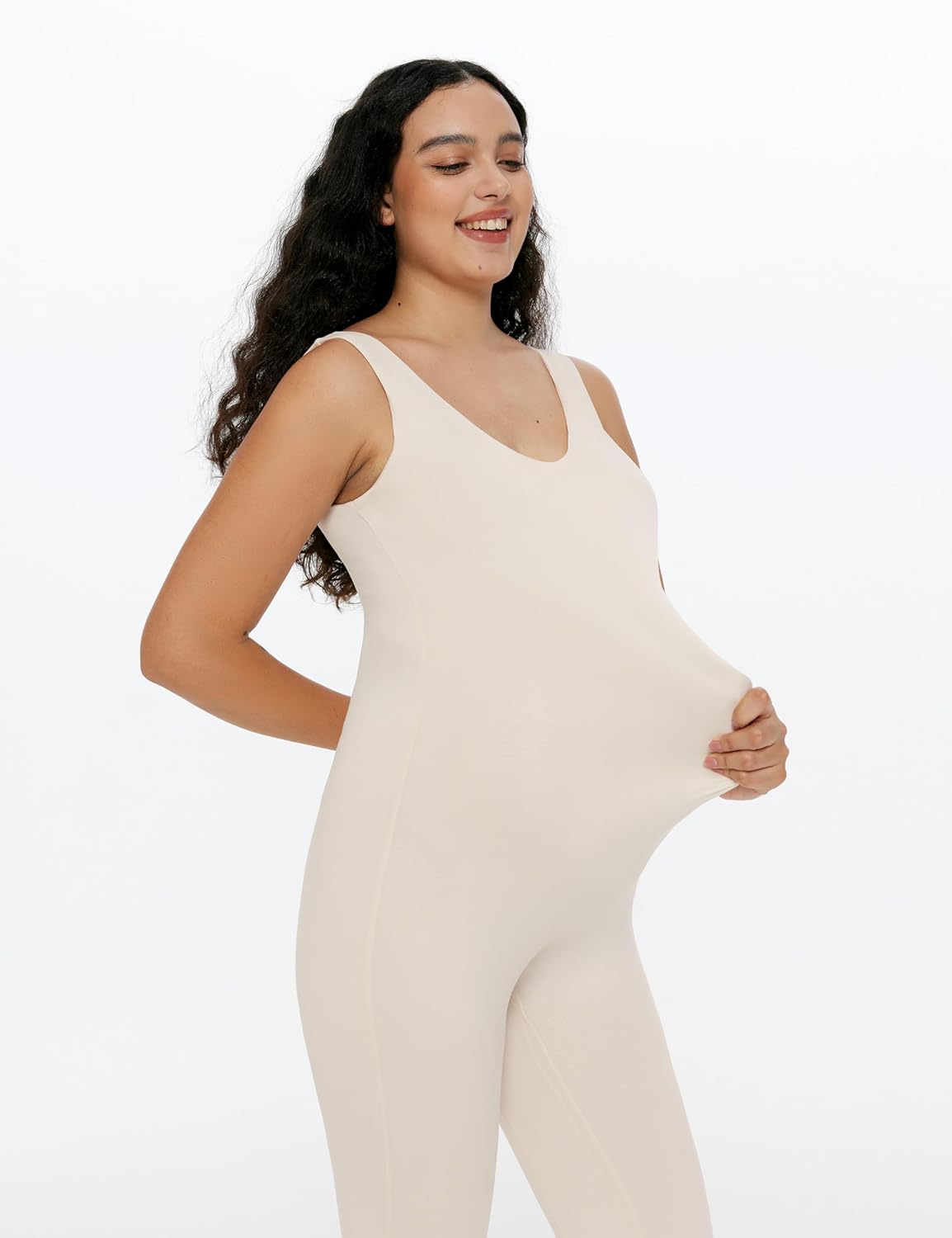 POSHDIVAH Women's Maternity Jumpsuit Romper Pregnancy Leggings Sleeveless Tank Top Bodycon Bodysuit Shapewear - Image 4