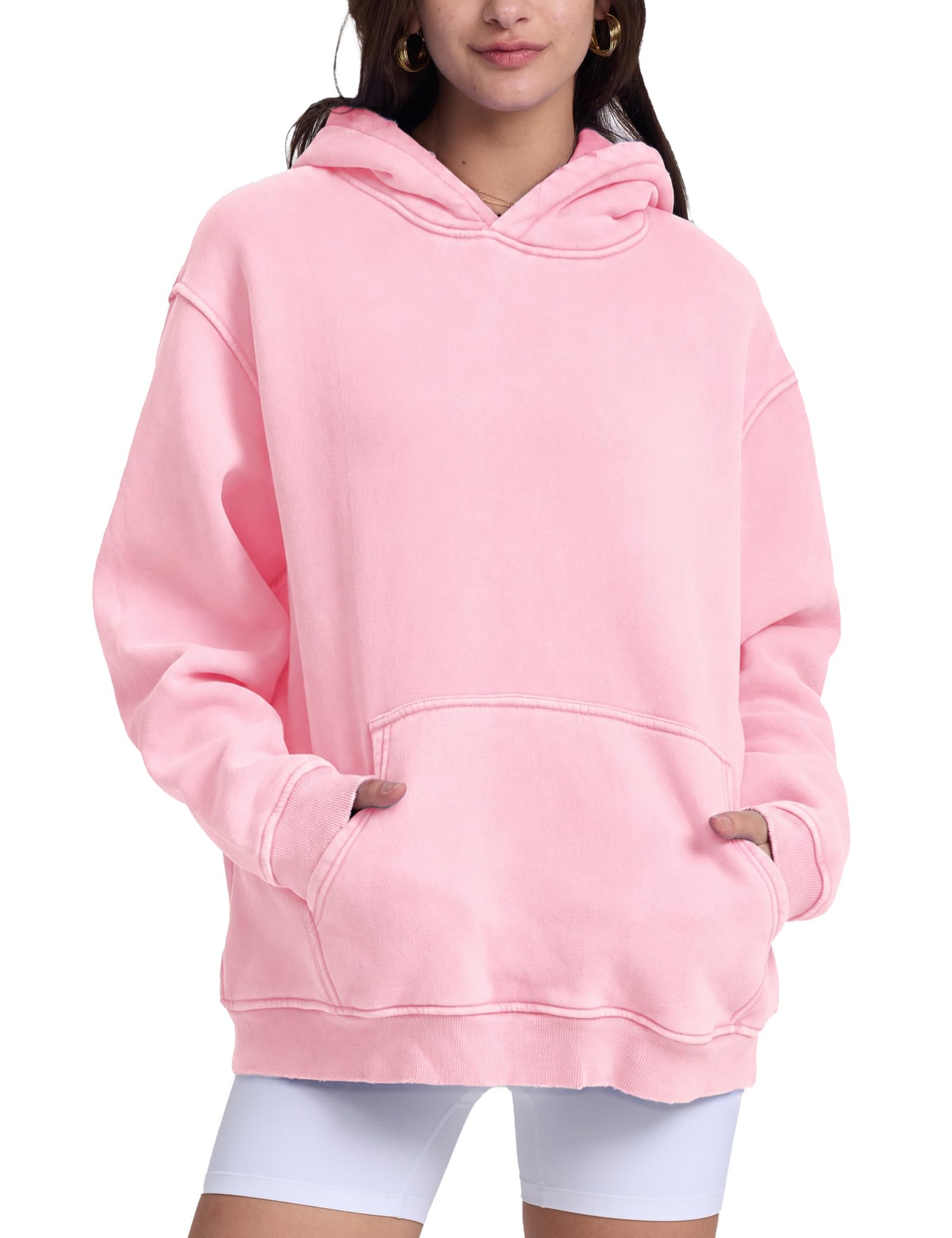 FAIABLE Womens Oversized Acid Wash Hoodie Unisex Heavyweight Fleece Cotton Hoodies Vintage Washed Sweatshirt for Women