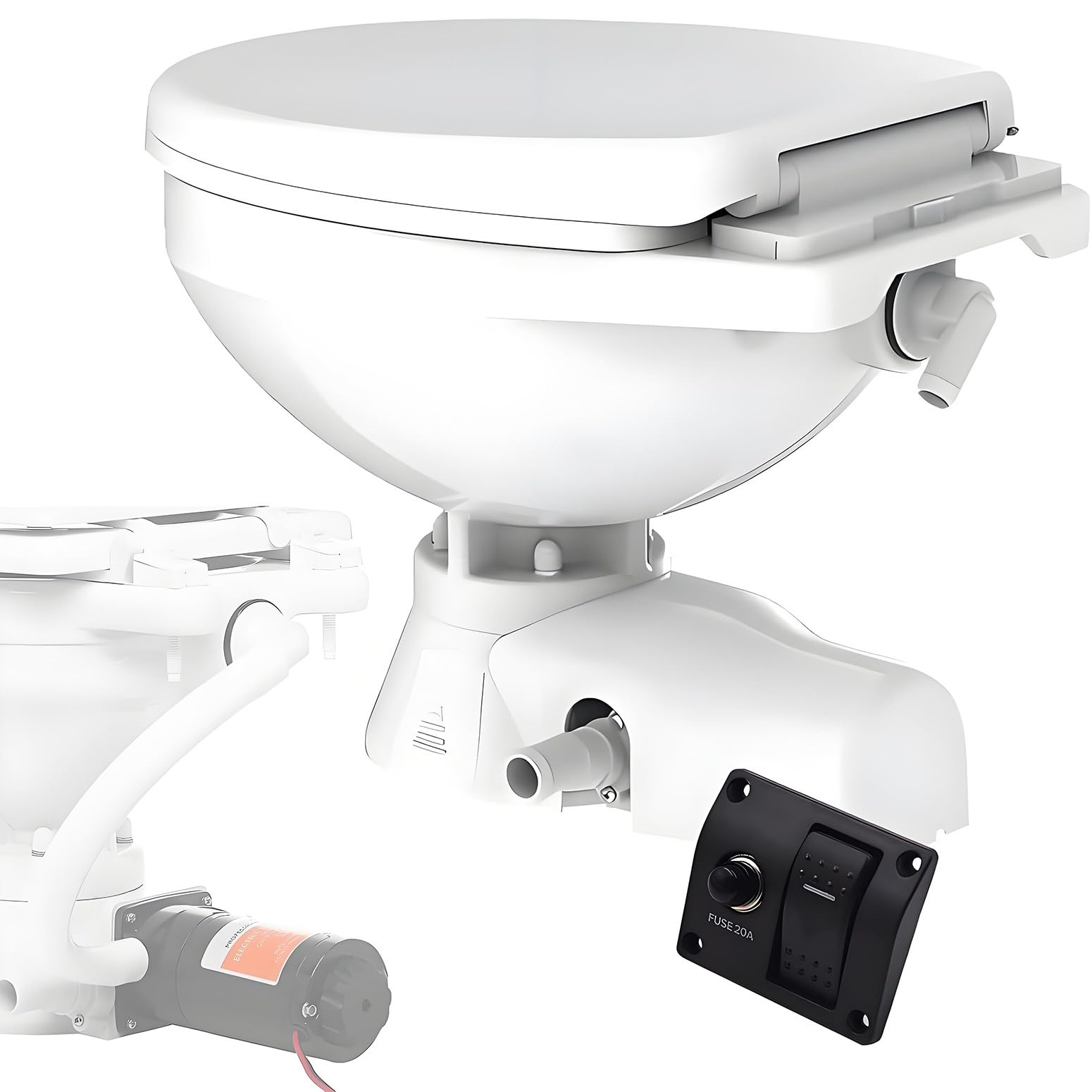 SICWEDIM 12V Flush Fresh Water Electric Marine Toilet Boating Head, Quiet Flush Compact RV Toilet Camper Toilet, Horizontal Design for Yachts, RVs, Campers