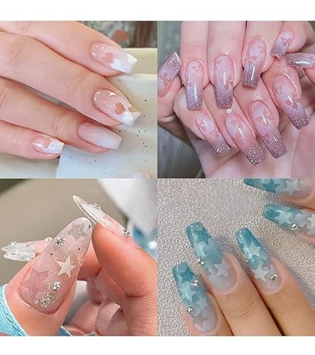 Silpecwee 12 Sheets Airbrush Nail Stickers Nail Stencils Self Adhesive Nail Art Stickers Decals Star Cloud Flower Leaf Butterfly Printing Template Tool French Manicure Stickers Nail Decoration #TOP7