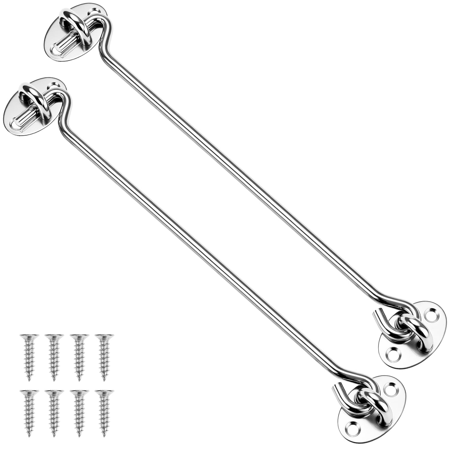Qwork Silver Qwork® 2 Pack Stainless Steel Hook And Eye Latch, For Barn Doors, Garage Doors, Garden Gate Latches, With Mounting Screws, 10"/25 Cm