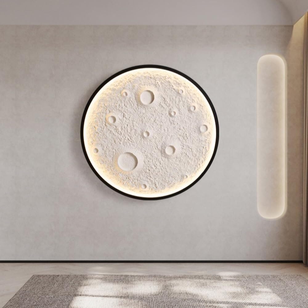 Moderne Mond-Wandleuchte, runde Wandlampe, zeitgenössisches kreatives Nachtlicht-Dekor, dreifarbige dimmbare Deckenleuchte for Schlafzimmer, Kinderzimmer, Wohnzimmer, Flur(Zwart,Diameter 24CM)