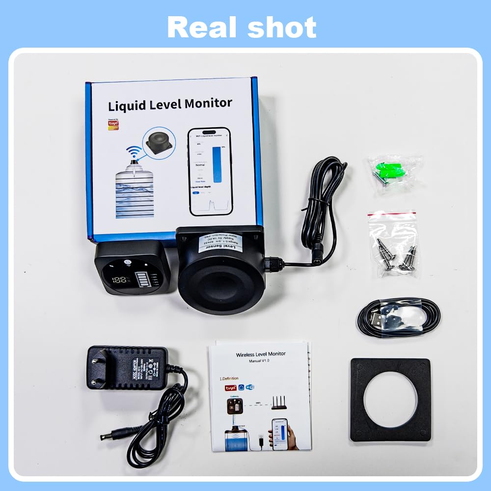 WLAN Ultraschallsensor mit Display, Zisterne Wassertank Sensor 0,1–5 m Wassermelder App-Steuerung via Tuya, IP65 Flüssigkeit Öltanks Ölstand Überwachung Sensor Controller Alarm-Anzeige