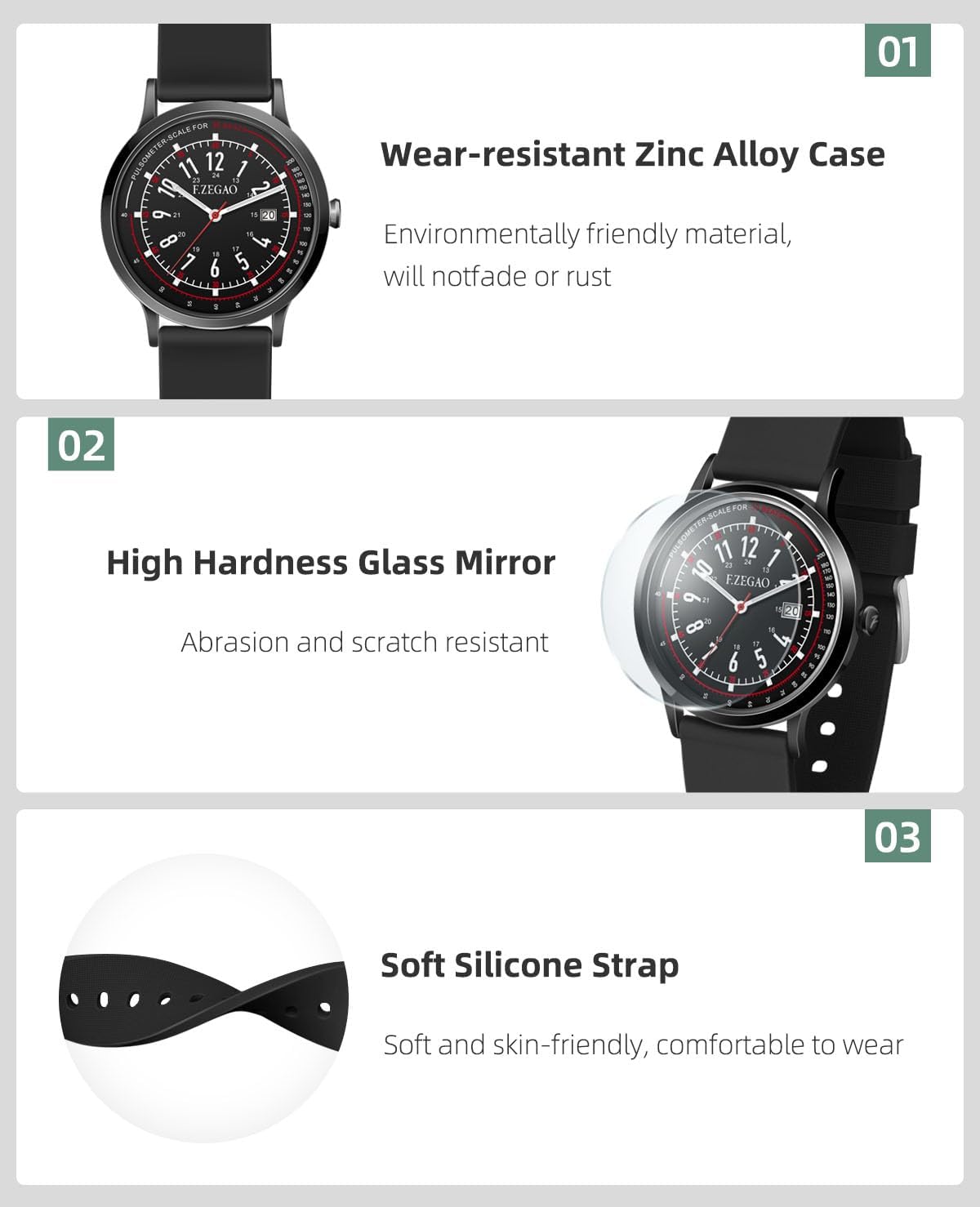Nurse Watch Pulsometer Unisex, 50M Waterproof Watches for Swimming 12/24 Hour Military Time Luminouse Easy Read Dial