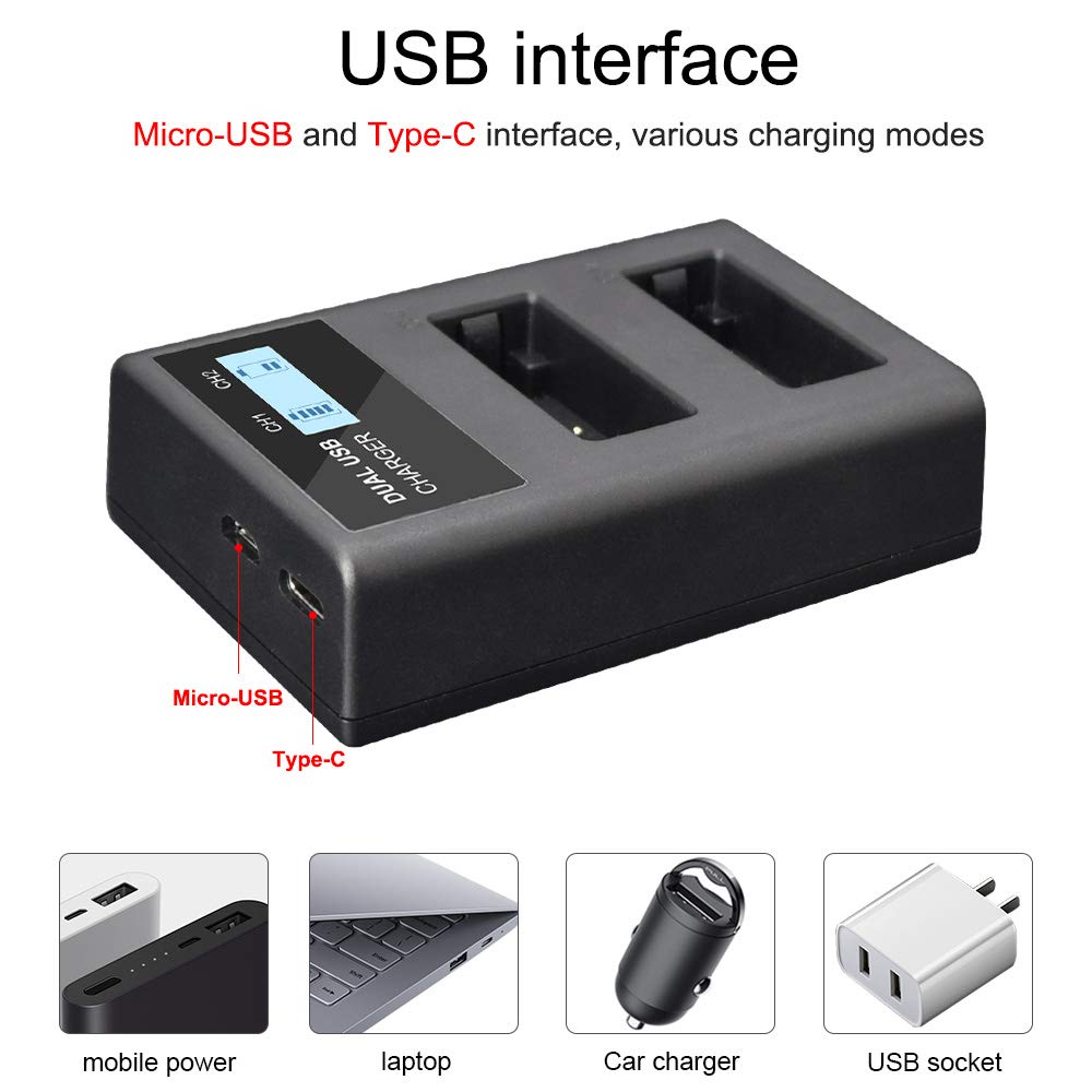 CITYORK 2 Pack 1800mAh LP-E17 wymienna bateria i podwójna ładowarka USB do Canon EOS RP, Rebel SL2, SL3, T6i, T6s, T7i, EOS M3, M5, M6, EOS 200D, 77D, 750D, 760D, 800D, 8000D, KISS X8i — kamera