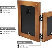 Vista 5 de Marco de Fotos Doble de Madera con Bisagras 5X7 Vertical y Horizontal en Veta de Madera Rústica Estilo Granja, Muestra 4x6 con Paspartú o 5x7 sin