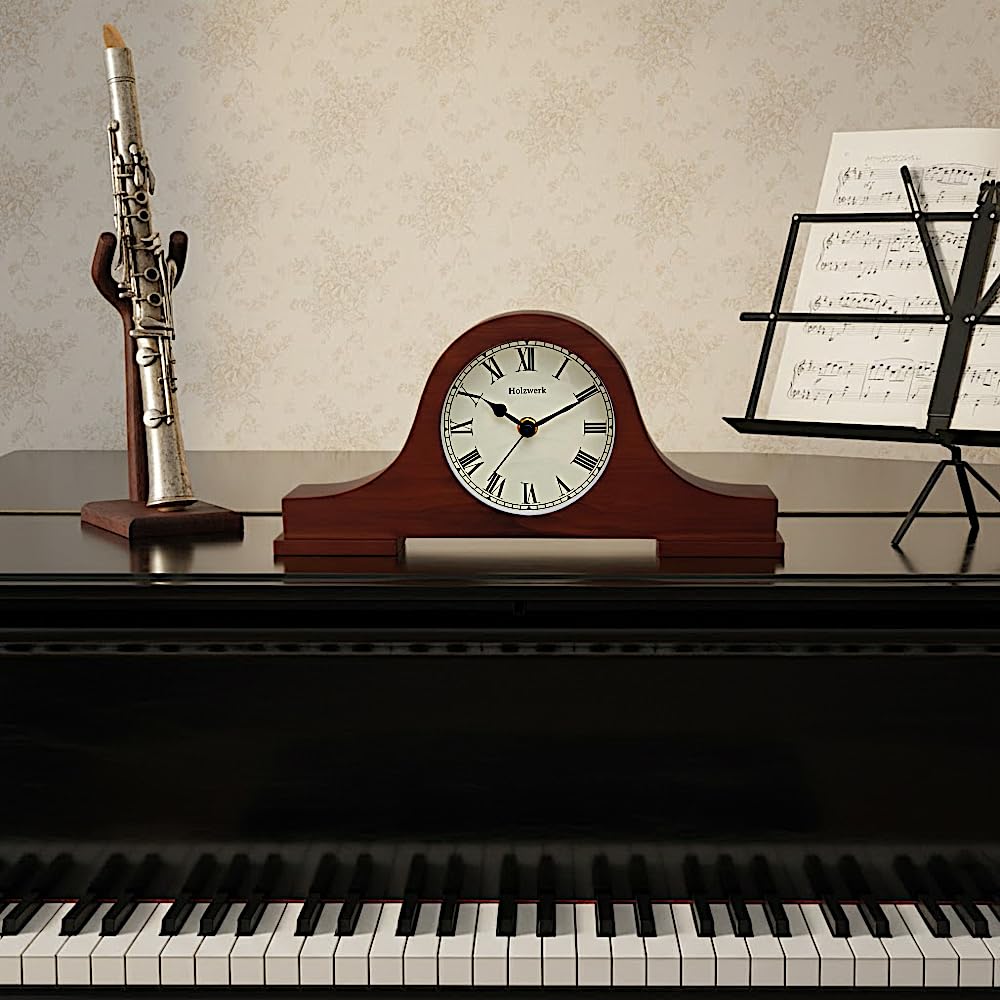 Holzwerk Madera Vintage Rustico Retro Reloj de Mesa Marrón Tradicional Reloj de Mesa Elegante Reloj de Mesa de Madera Sin Tictac Silencioso Números Romanos Números Reloj de Chimenea Salón Cocina Reloj