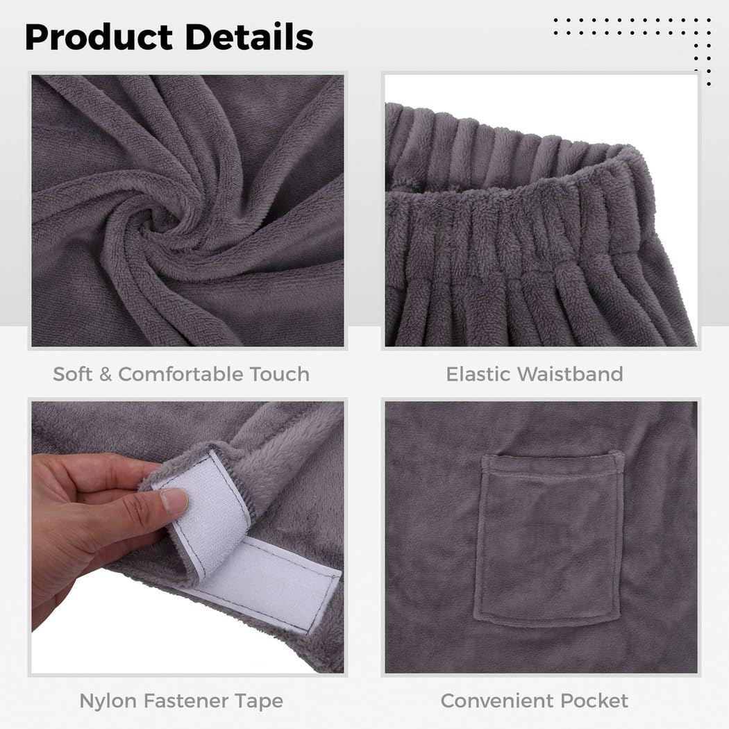 Saunakilt mit Tasche für Herren, tragbares Saunatuch mit praktischer Tasche, verstellbares Badetuch für Männer mit elastischem Bund und Nylon-Klettverschluss für Sauna und Dusche