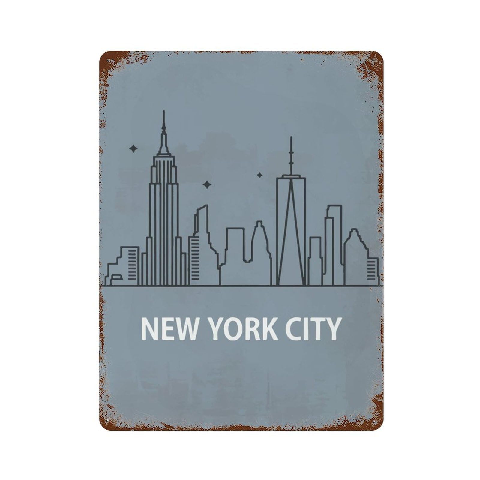 NYC Skyline Minimalist Art Retro Metal Sign 15.7"x11.8", Classic Wall Plaque for Garage, Pub Or Kitchen