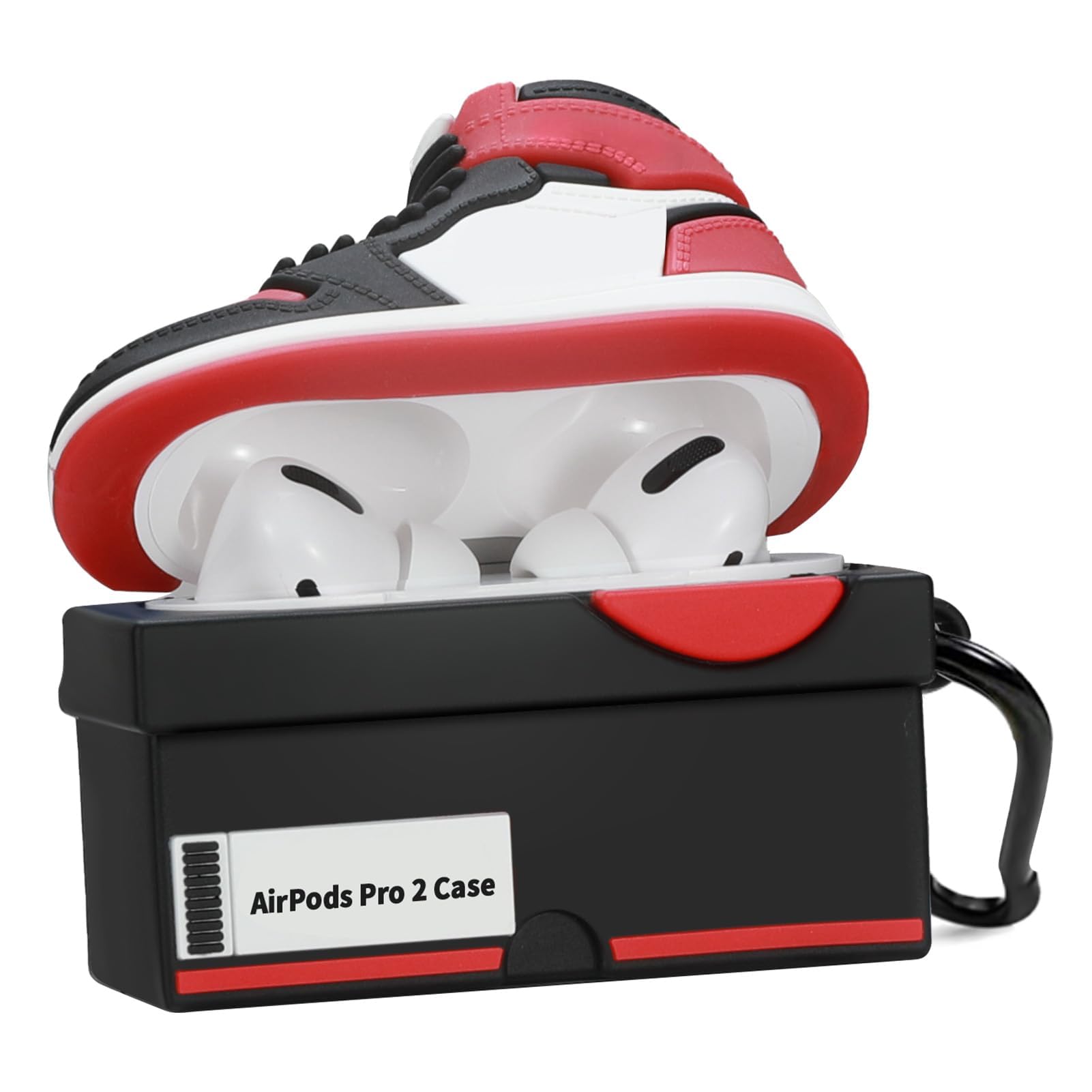 KASTWAVE Silicone Case with Keychain Compatible with Air pods Pro 2nd/1st Generation Case, Cute 3D Basketball Shoes Box Soft Silicone Protective Cover for Men Women, Red