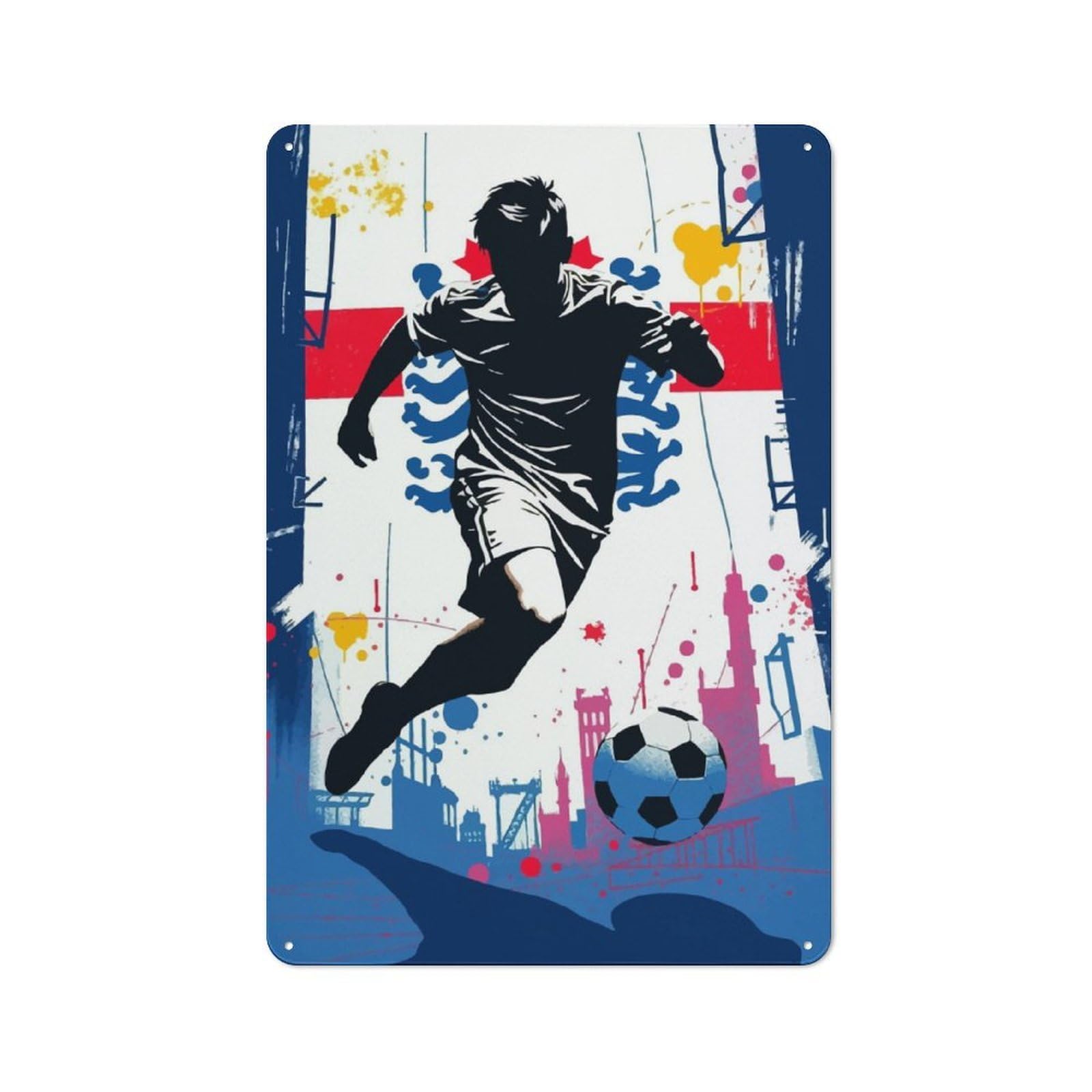 Junmoney England Soccer Player Silhouette Vintage Printed Metal Sign 30X20cm For Bar Or Restaurant, For Restaurant Interior Fans