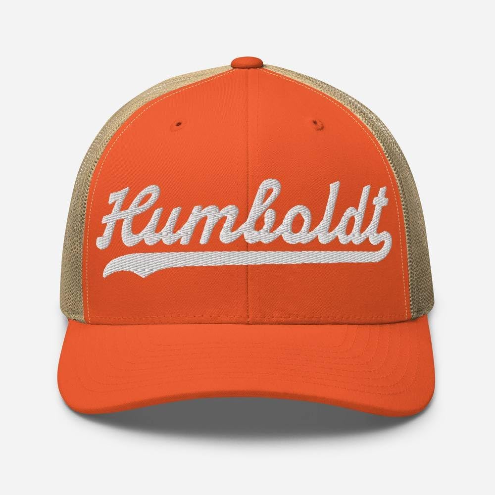 Humboldt Hat Humboldt Trucker Hat Baseball Script Embroidered Cap Vintage Sports Gift Souvenir Headwear Rustic Orange/Khaki