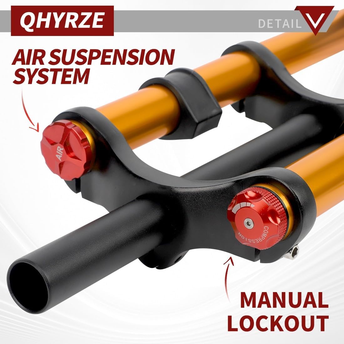 26 27.5 29 Inch Mountain Bike Air Suspension Fork Rebound Adjustment 145mm Travel QR 9x100mm 1-1/8 Straight Steerer Ultralight Downhill Double Shoulder Front Fork for XC/AM/DH MTB(Gold,26'')