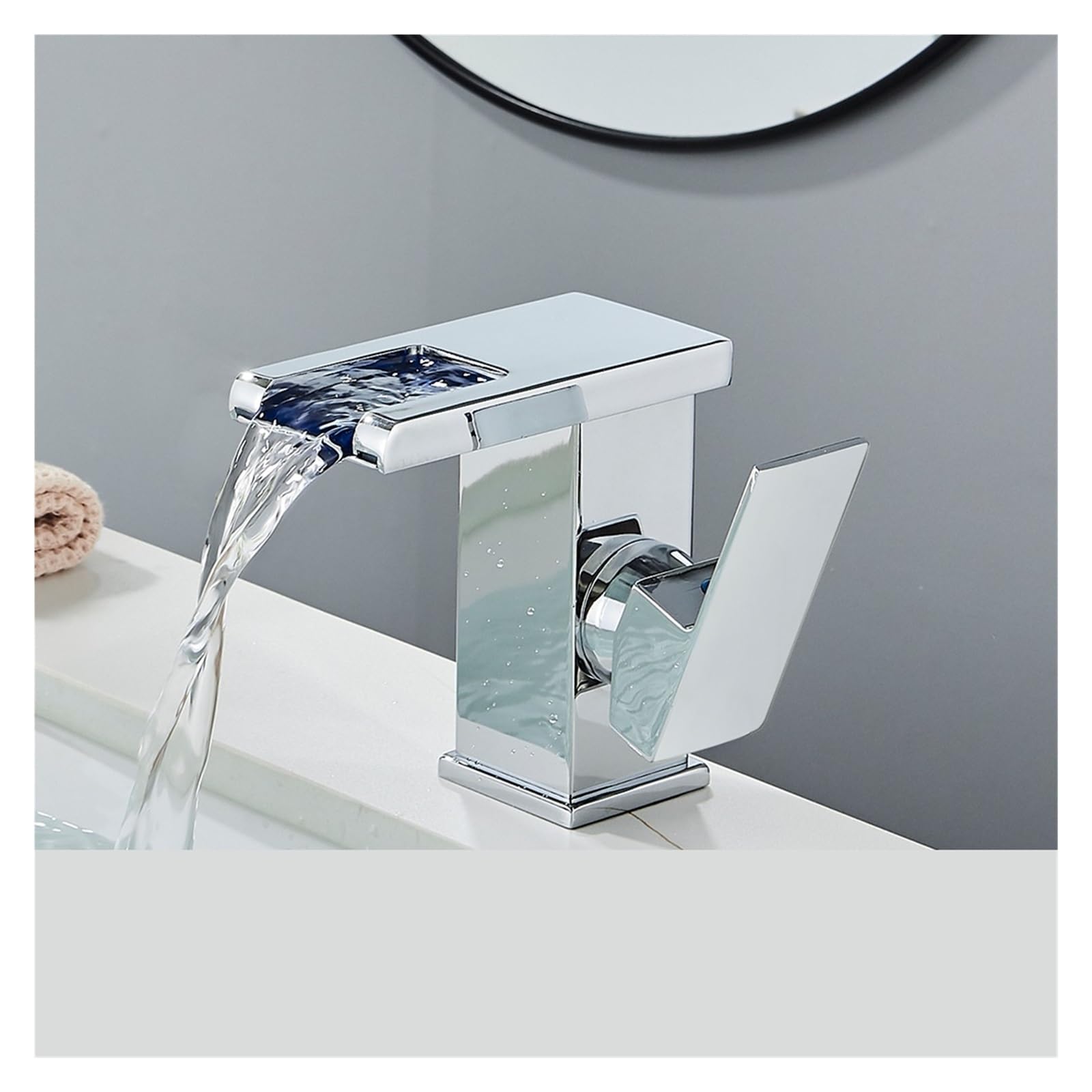 Robinet d'évier cascade noir mitigeur LED anti-brûlure vasque