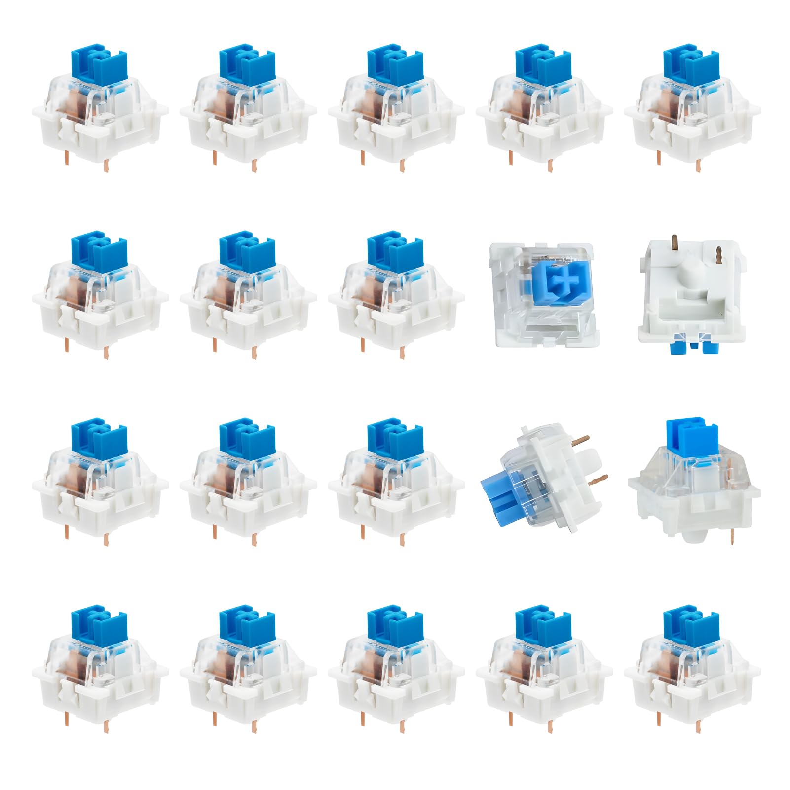 Interruptores, Interruptores mecánicos para teclados, teclado mecánico switch azul transparente, para teclados retroiluminados LED,interruptor de teclado mecánico, duradero y resistente (20)