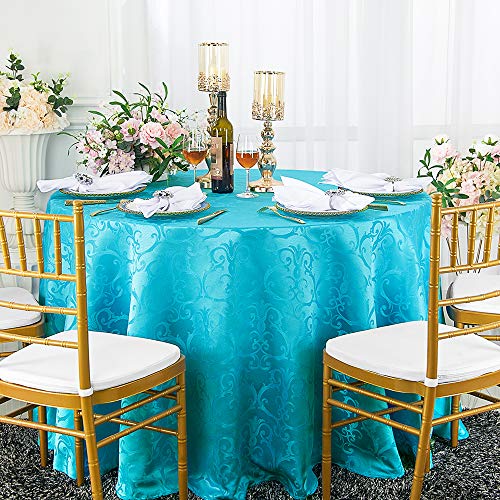 Wedding Linens Inc. 90 Inch Round Versailles Chopin Jacquard Damask Polyester Tablecloths Table Cover Linens for Restaurant Kitchen Dining Wedding Party Banquet Events - Turquoise