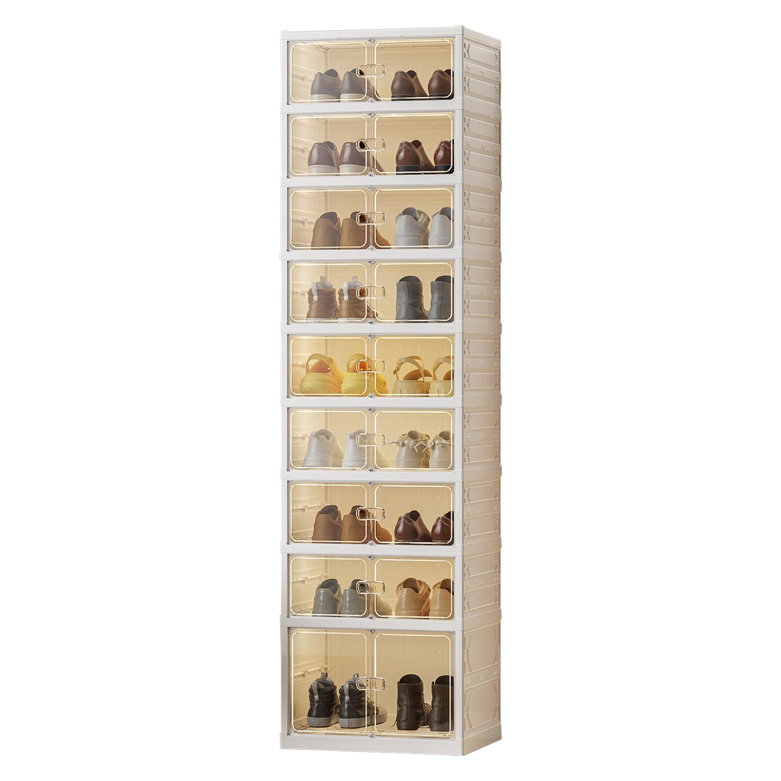 Scarpiera Pieghevole A 10 Livelli Per 20 Paia - Trasparente, Impilabile, Con Ruote, 45x35,1x174,5 Cm