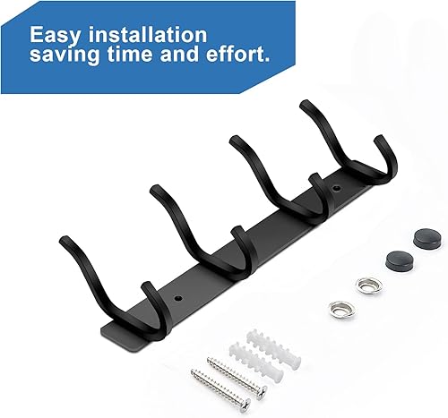 Miniatura 7 de Ganchos de pared resistentes, perchero de 17 pulgadas con 6 ganchos, ganchos de pared negros para colgar mochila, bolsa, bolso, ropa, sombrero,