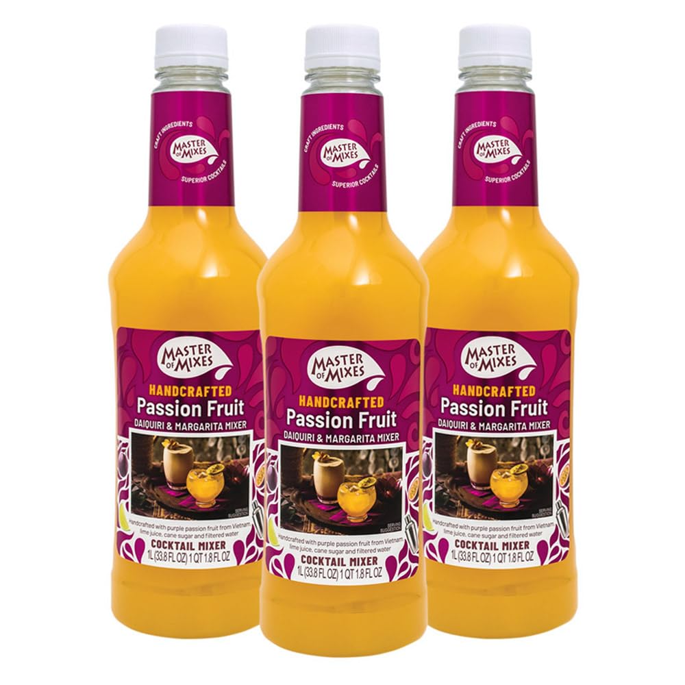 Master of Mixes Passion Fruit Drink Mix, Ready To Use, 1 Liter Bottle (33.8 Fl Oz), Pack of 3