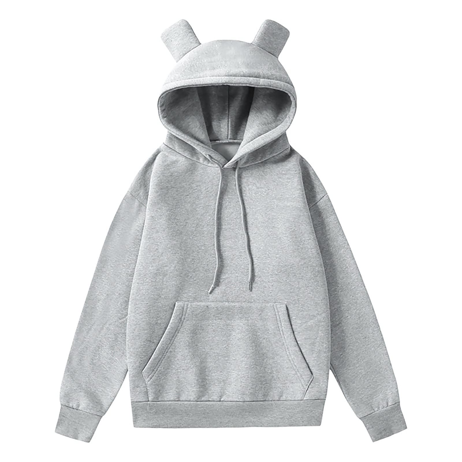 Kapuzenpullover mit Kordelzug für Damen, grafische Kapuzenpullover, mit Wolle gefüttert, Katzenohren, Sweatshirts für Teenager, Mädchen, Kapuzenpullover, Ohrenschwanz, einfarbig, Pullover, Sweatshirt,