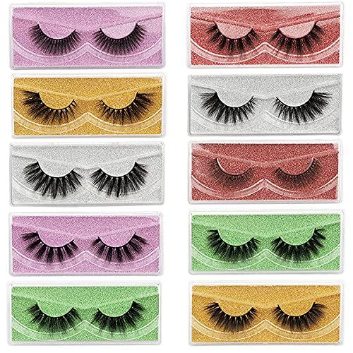 10 Pack False Lashes Natural 3d Faux Mink Eyelashes, Portable Boxes Fake Eyelashes Mixed Natural Look 3D False Eyelashes, Natural Look to Dramatic Long False Eyelashes, Thick Mink Eyelashes