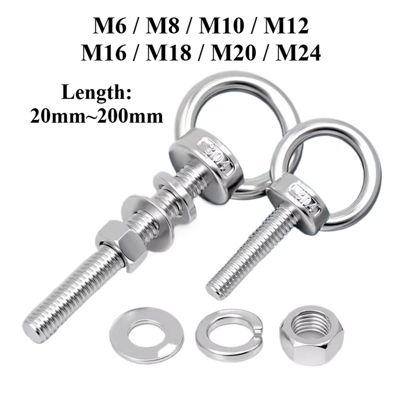 Rozszerzona śruba oczkowa do podnoszenia | M6 M8 M10M~M24 Stal nierdzewna 304 (M14,150mm 1 szt.)