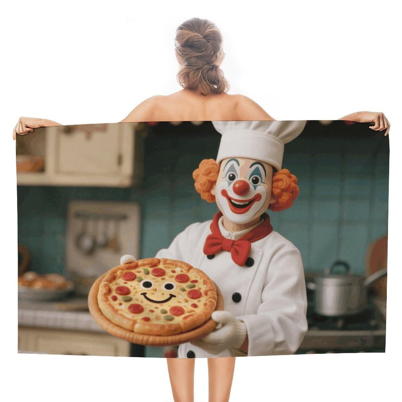 asbwuo Clown Holding Pizza Beach Towels Extra Large Quick Dry Absorbent