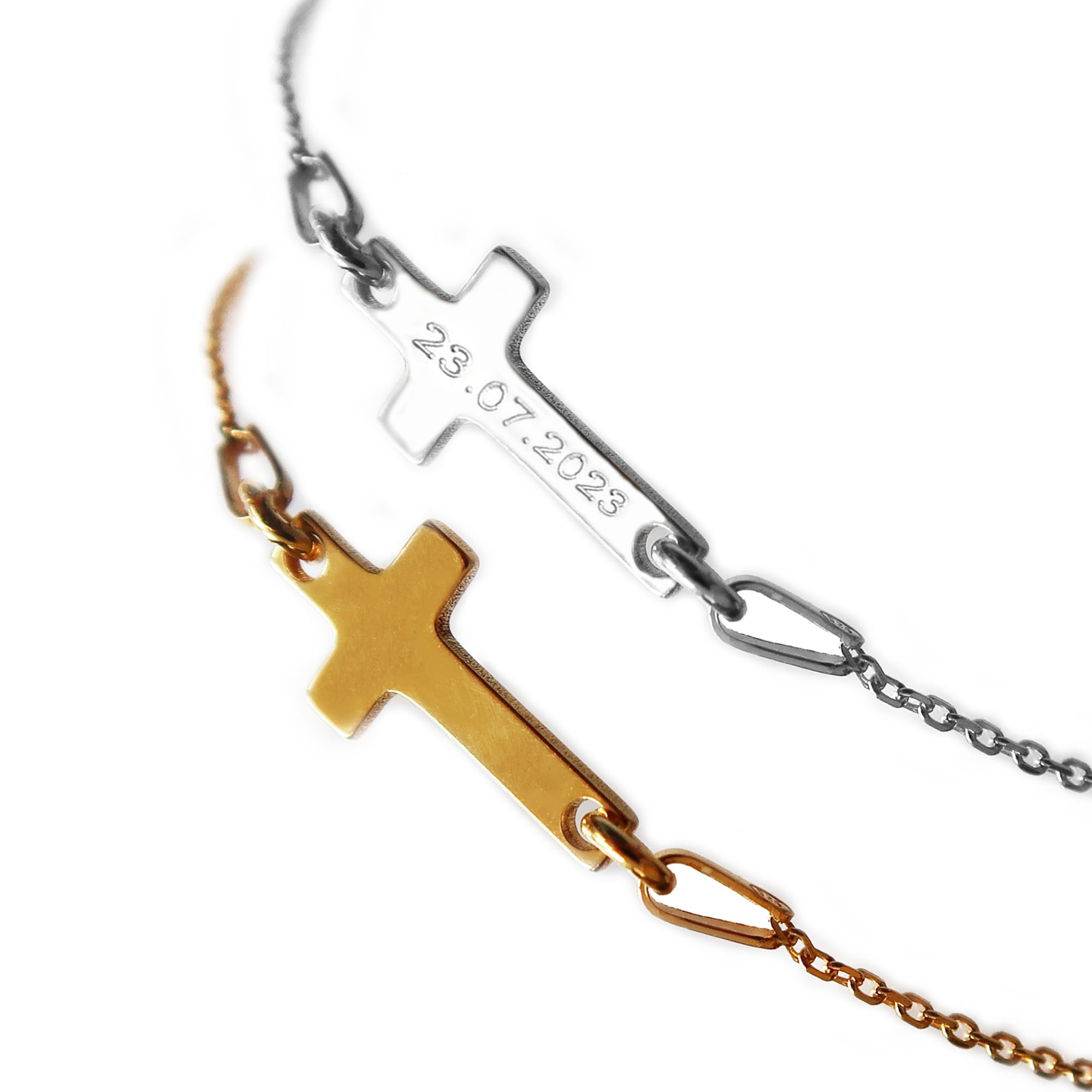 Kreuz Armband mit Gravur, 925 Silber oder Vergoldet