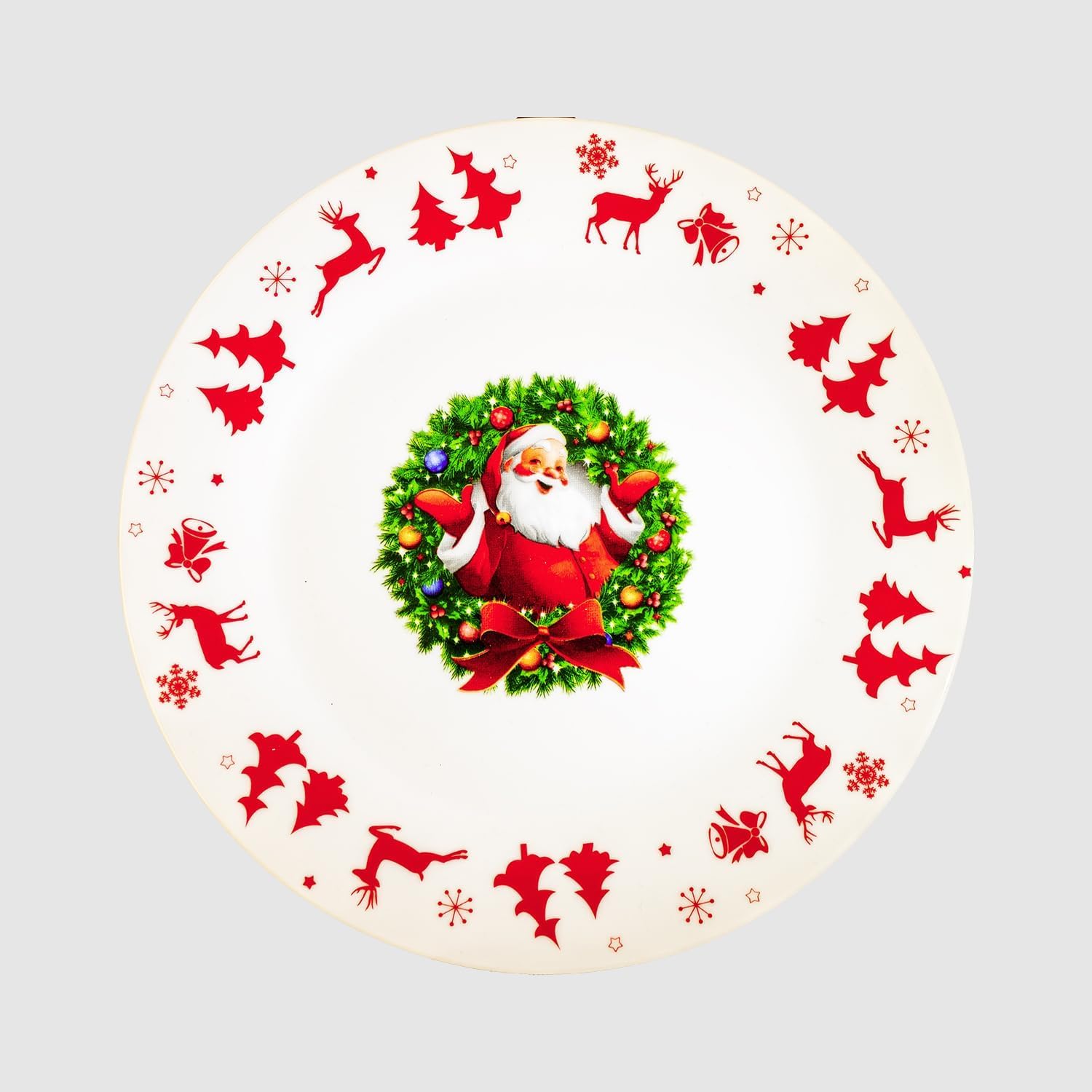 Lot de 48 Assiettes et Verres de Noël | 36 Assiettes en Porcelaine et 12 Verres pour 12 Personnes | Motif Père Noël, Guirlande, Paysage, Renne et Arbre