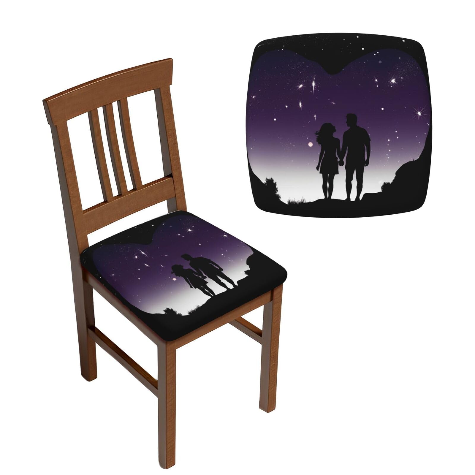 NONHAI 4PCS Dining Chair Seat Covers Set Space Silhouette Couple Stretch Removable Chairs Covers Washable Seat Cushion Slipcovers Protector for Dining Room Kitchen Chairs