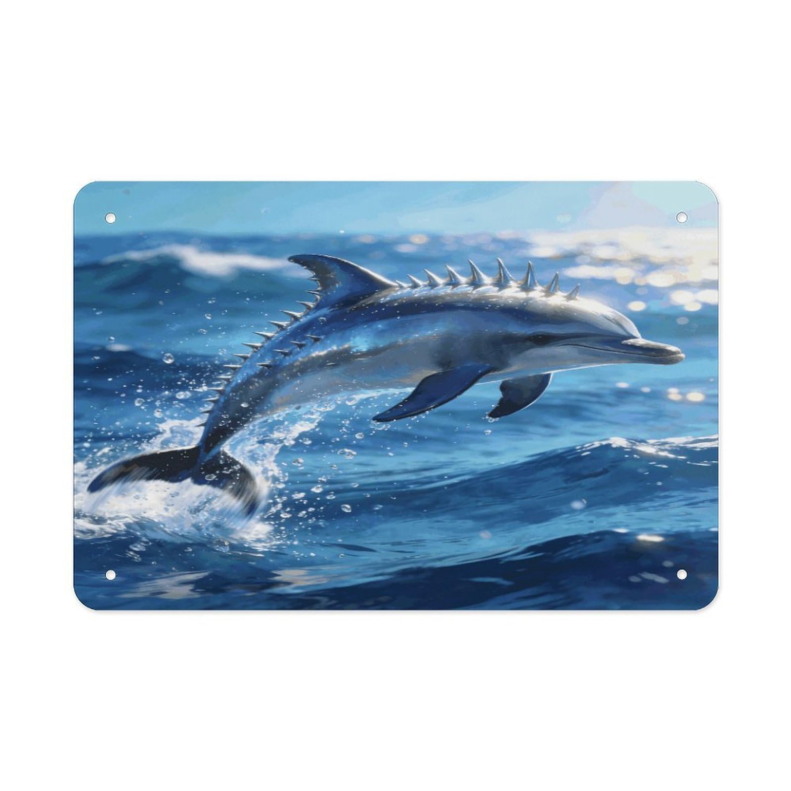 Fodpand Style Marine Art Spiny Dolphin Wall Art Metal Tin Signs Bar Metal Tin Sign Wall Decor For Home Living Room Bedroom Toilet Hotel Halloween Decor Gifts 7.9X 11.8 Inch