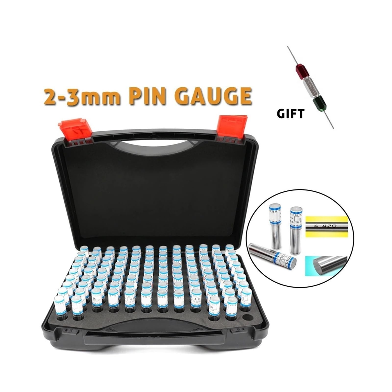 Calibre de Pasador 51 Piezas 91 Piezas 98 Piezas 101 Piezas Calibre de Pasador cilíndrico Calibre de tapón Liso Calibre de Orificio Herramienta de medición de Pasos(2.00-3.00mm 101pcs)