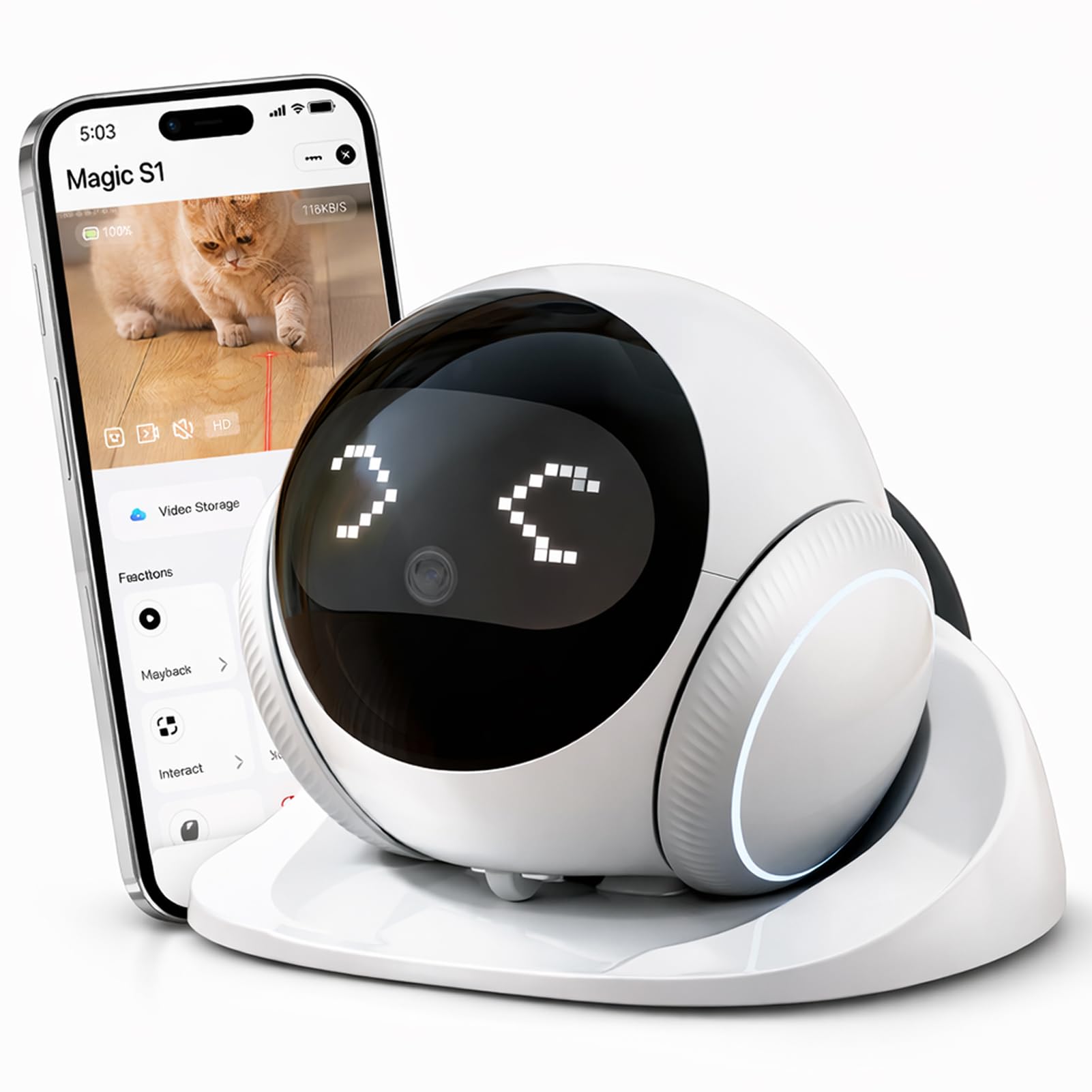 Denash Camera Robot on Wheels,1080P Movable Pet Camera with Remote Interaction, APP Control Home Security Cam with 2 Way Talk, Night Vision, Motion Detection, Auto Recharge for Pet, Senior, and Baby