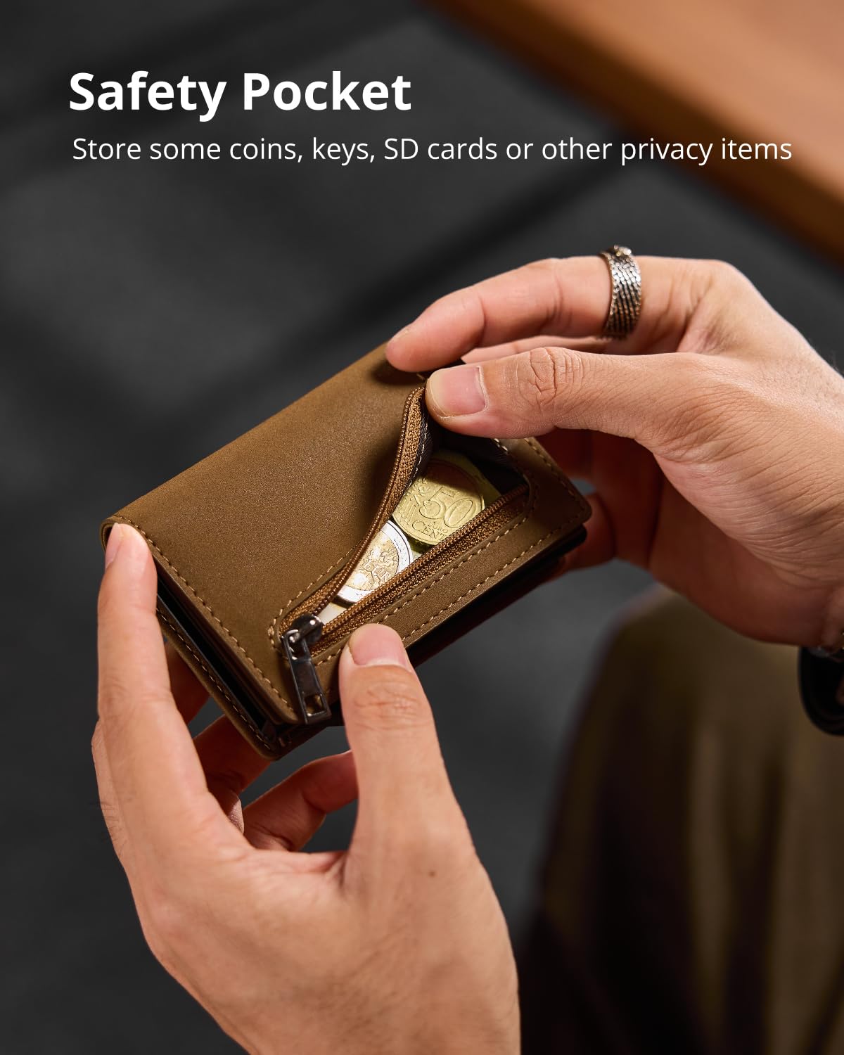 YESIIW Airtag Wallet Portafoglio Uomo per Apple Air Tag, Portafoglio Apple con Blocco RFID Pop-up Portacarte Uomo per 10 Cartes Portafoglio Uomo Slim con Portamonete & Finestra ID (Marrone Scuro