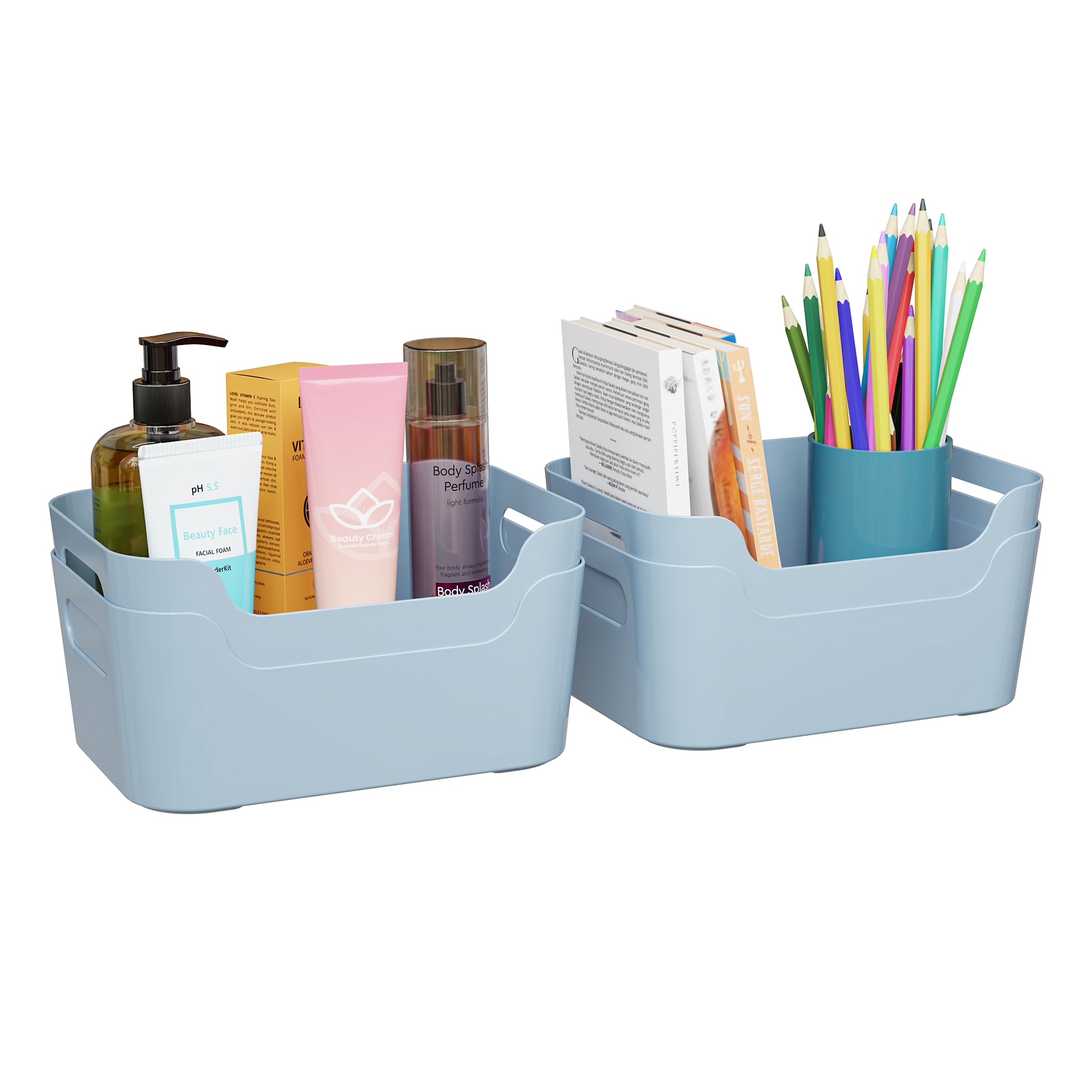 TEX-RO Storage Box and Organiser | Storage Organiser | Organizer Storage Box for Home & Kitchen | Durable Storage Basket & Plastic Basket for Storage (Pack of 4, Sky)