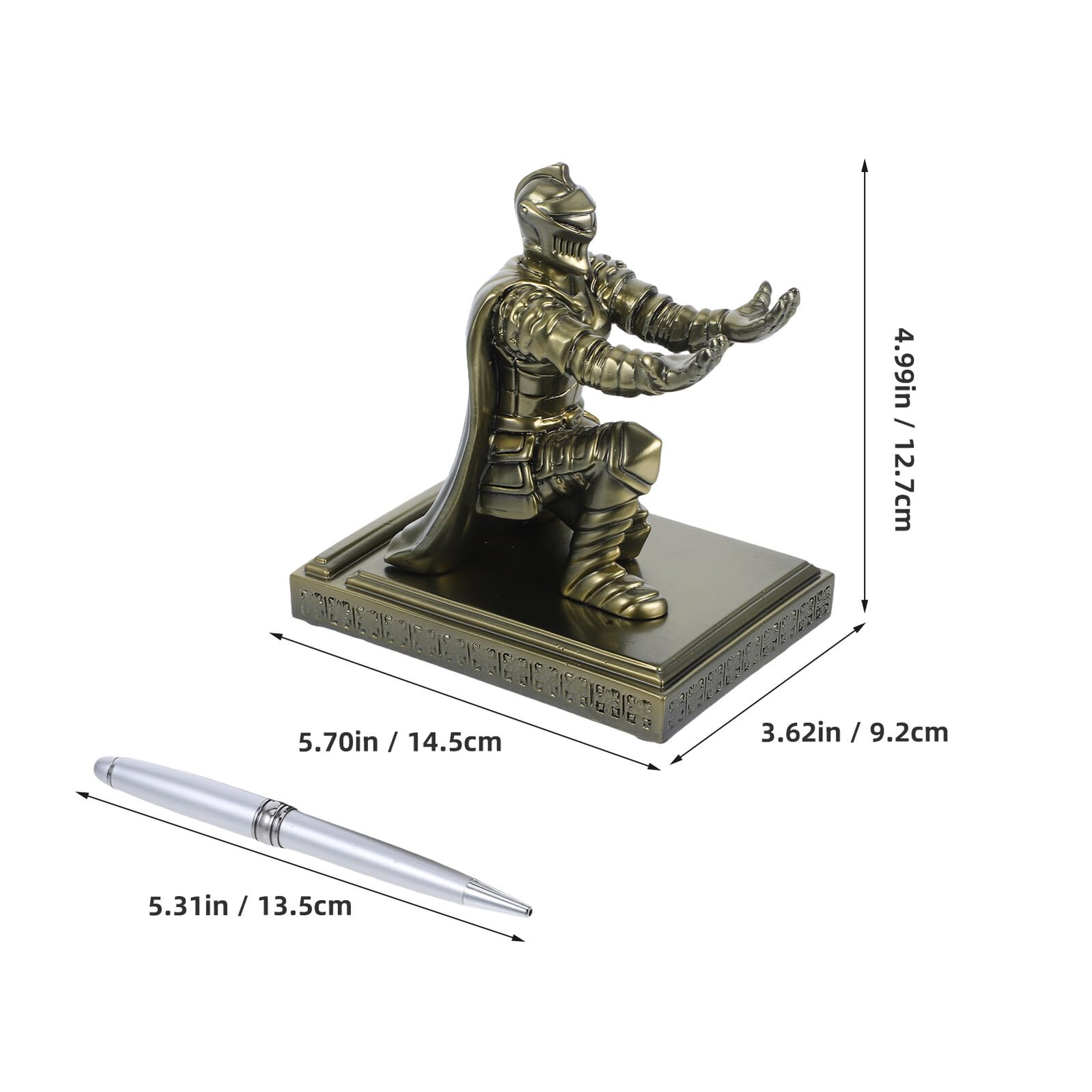 Portapenne Resina Statua di Cavaliere Medievale Retro in Oro, Base Stabile e Design Unico, Porta Penne Multifunzionale per Scrivania o Vanity
