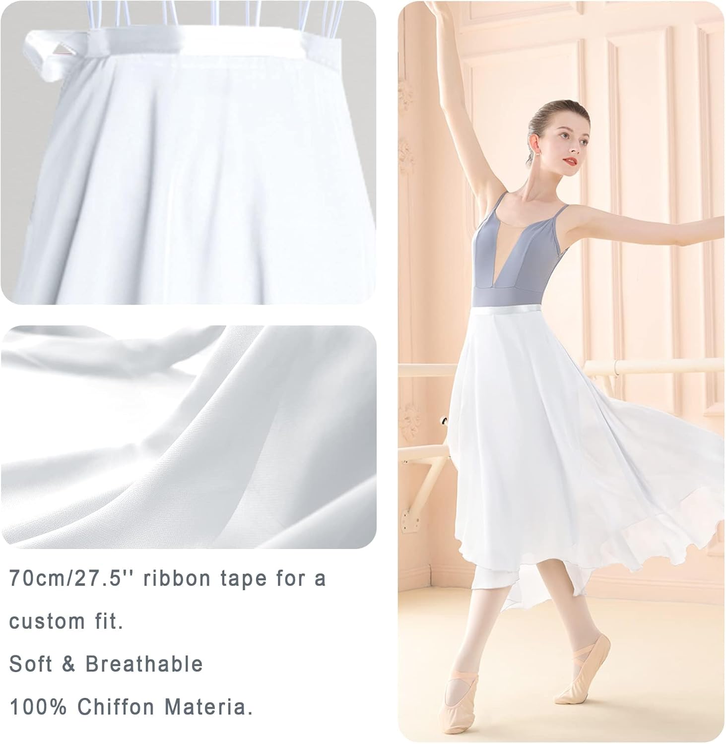Phoeswan Dance Skirts for Women, Long Chiffon Ballet Skirt, Women's Dance Wrap Skirt with Tie - Image 5