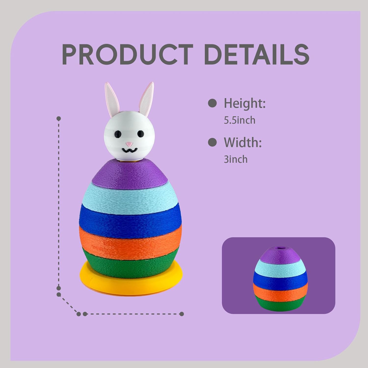 Montessori Stacking Toy 3D Rabbit Eggs Spinning Rainbow Stacker, Sensory & Educational Brain Development Toy for Toddlers, Fine Motor Skills Easter Gift