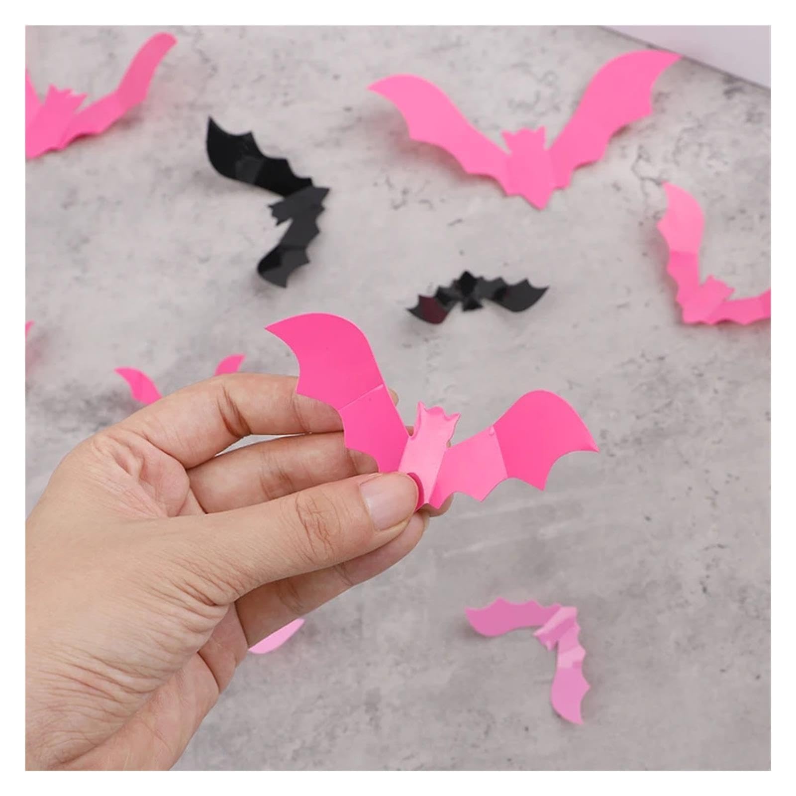 Adesivi 3D Pipistrelli Rosa Nero 48/96/192 Halloween Decorazione Finestra